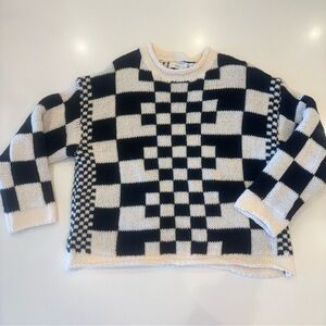TALULAH Black and Cream Checkered Sweater